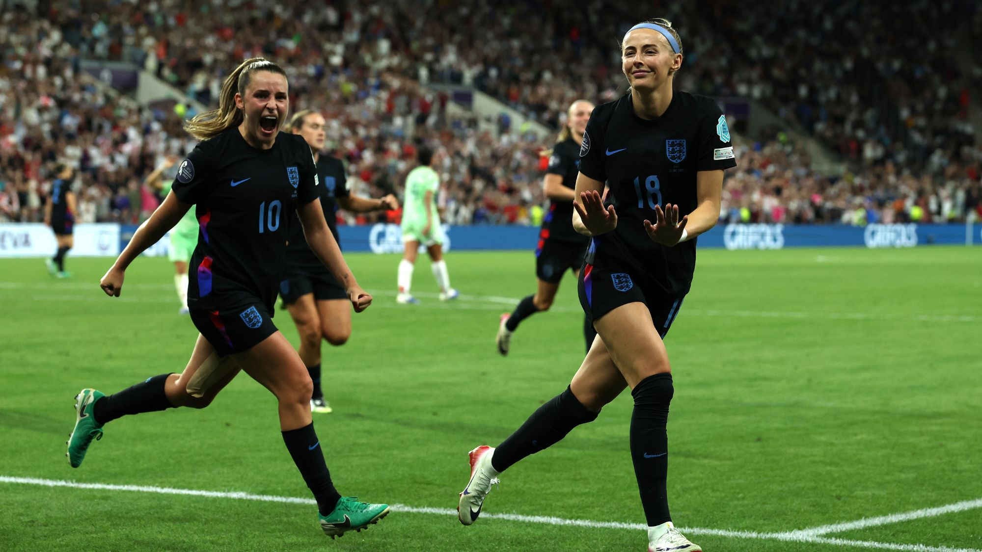 Chloe Kelly celebrates after scoring a goal in the Women's Euro 2025 semi-final