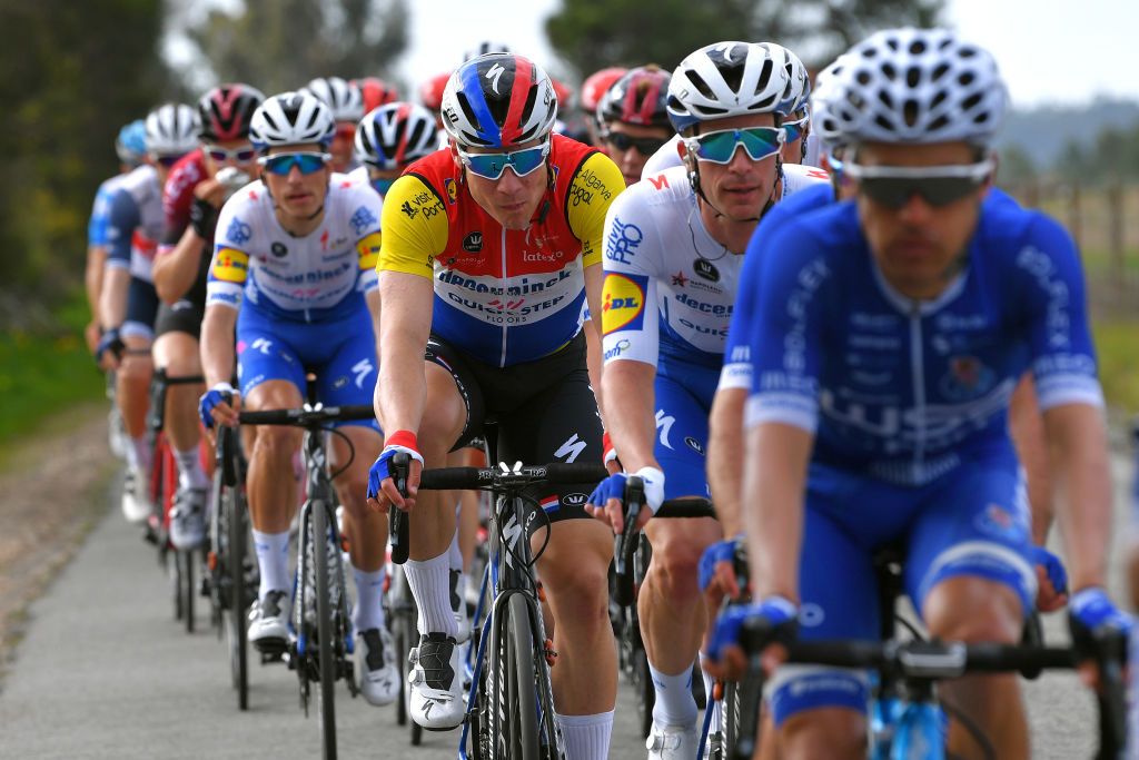 ALTO DA FIA MONCHIQUE PORTUGAL FEBRUARY 20 Fabio Jakobsen of The Netherlands and Team Deceuninck Quick Step Yellow Leader Jersey Iljo Keisse of Belgium and Team Deceuninck Quick Step during the 46th Volta ao Algarve 2020 Stage 2 a 1839 km stage from Sagres Vila do Bispo to Alto da Fia 884m Monchique VAlgarve2020 on February 20 2020 in Alto da Fia Monchique Portugal Photo by Tim de WaeleGetty Images