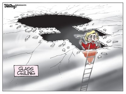 Political cartoon U.S. Hillary Clinton glass ceiling breaking presidential nomination