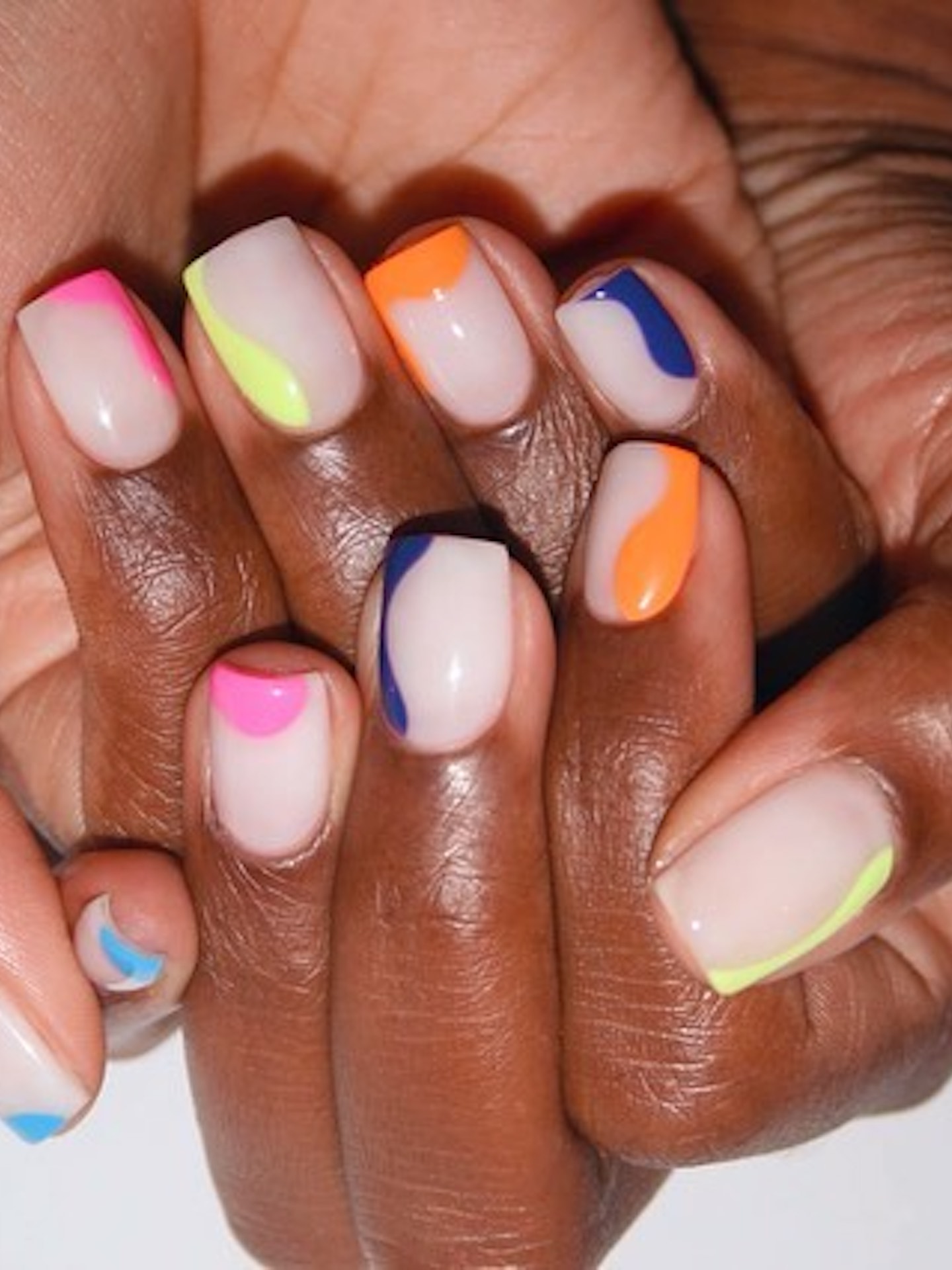 square nails rainbow pattern