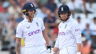 Ben Stokes and Jonny Bairstow of England during their run chase against New Zealand at Trent Bridge