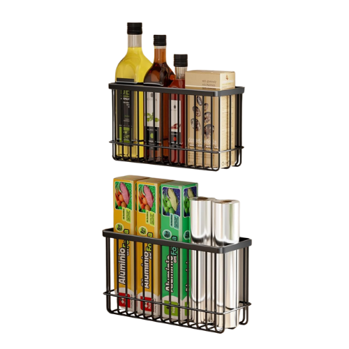 Restorgan 2 Pack Kitchen Cabinet Door Storage Box, Self-Adhesive Wall Mounted Metal Storage Box, Kitchen Wrap Organizer Container, Small Items Organiser Storage for Cabinet/bathroom/fridge