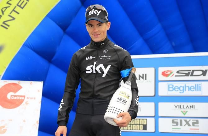 Ben Swift (Team Sky) with the stage swinner's spumante
