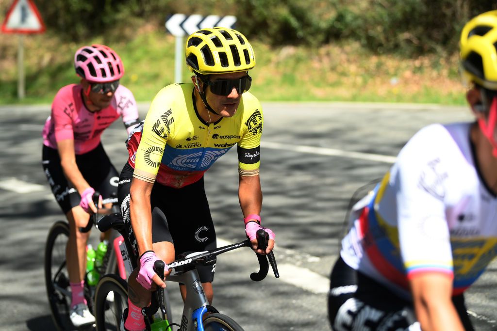 AMASAVILLABONA SPAIN APRIL 05 Richard Carapaz of Ecuador and Team EF EducationEasypost competes during the 62nd Itzulia Basque Country Stage 3 a 1539km stage from Errenteria to AmasaVillabona 167m UCIWT on April 05 2023 in AmasaVillabona Spain Photo by David RamosGetty Images