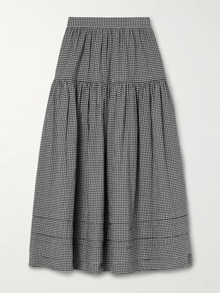 Sebastiane Tiered Gingham Cotton-Voile Midi Skirt