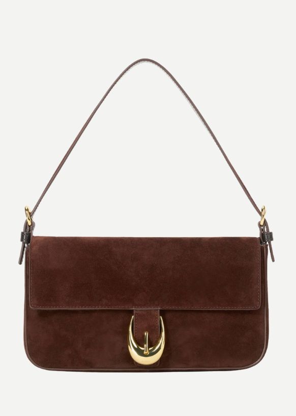 Image of brown suede handbag