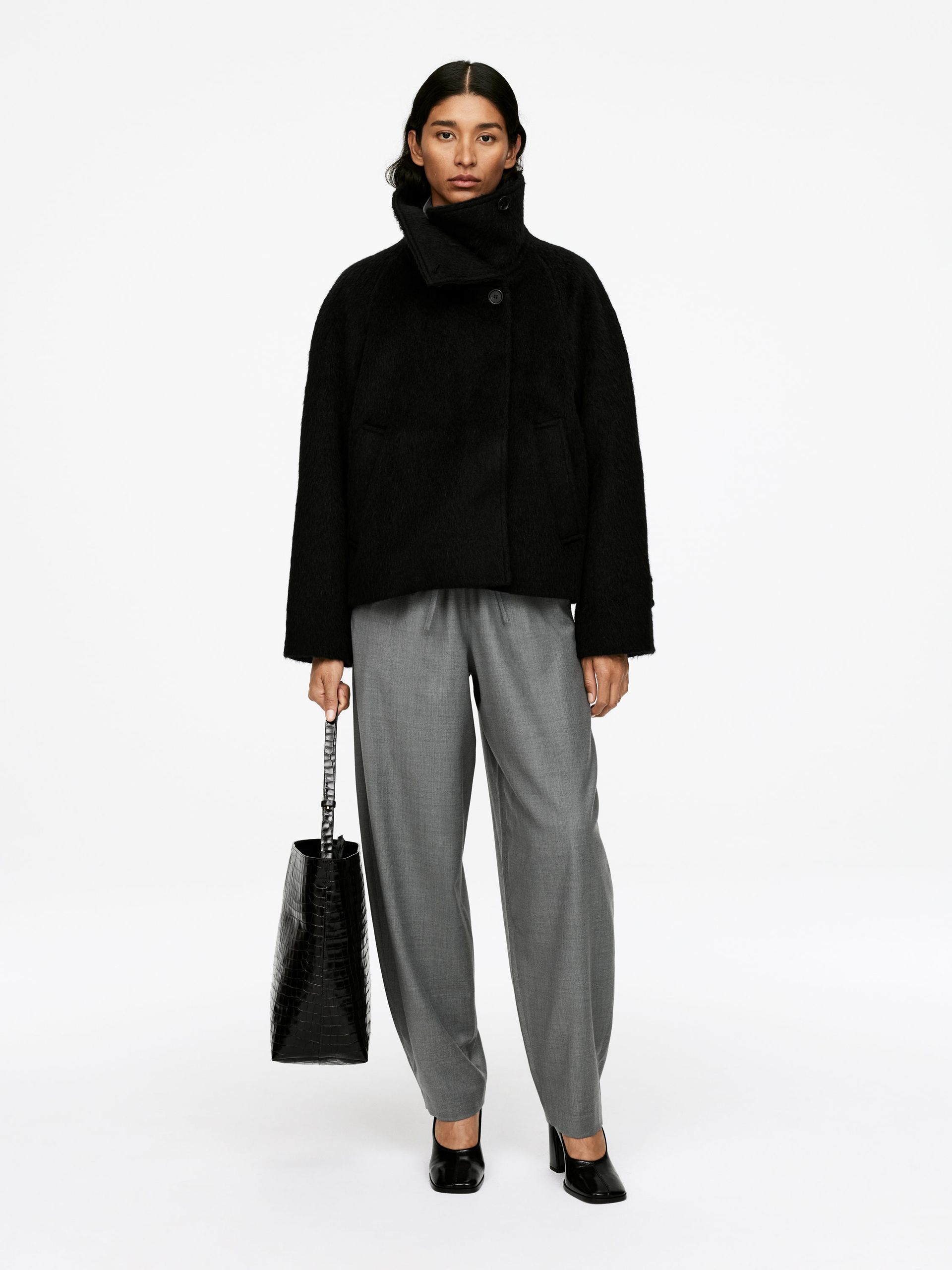 Funnel-Neck Wool-Alpaca Blend Jacket – Black – Arket Gb