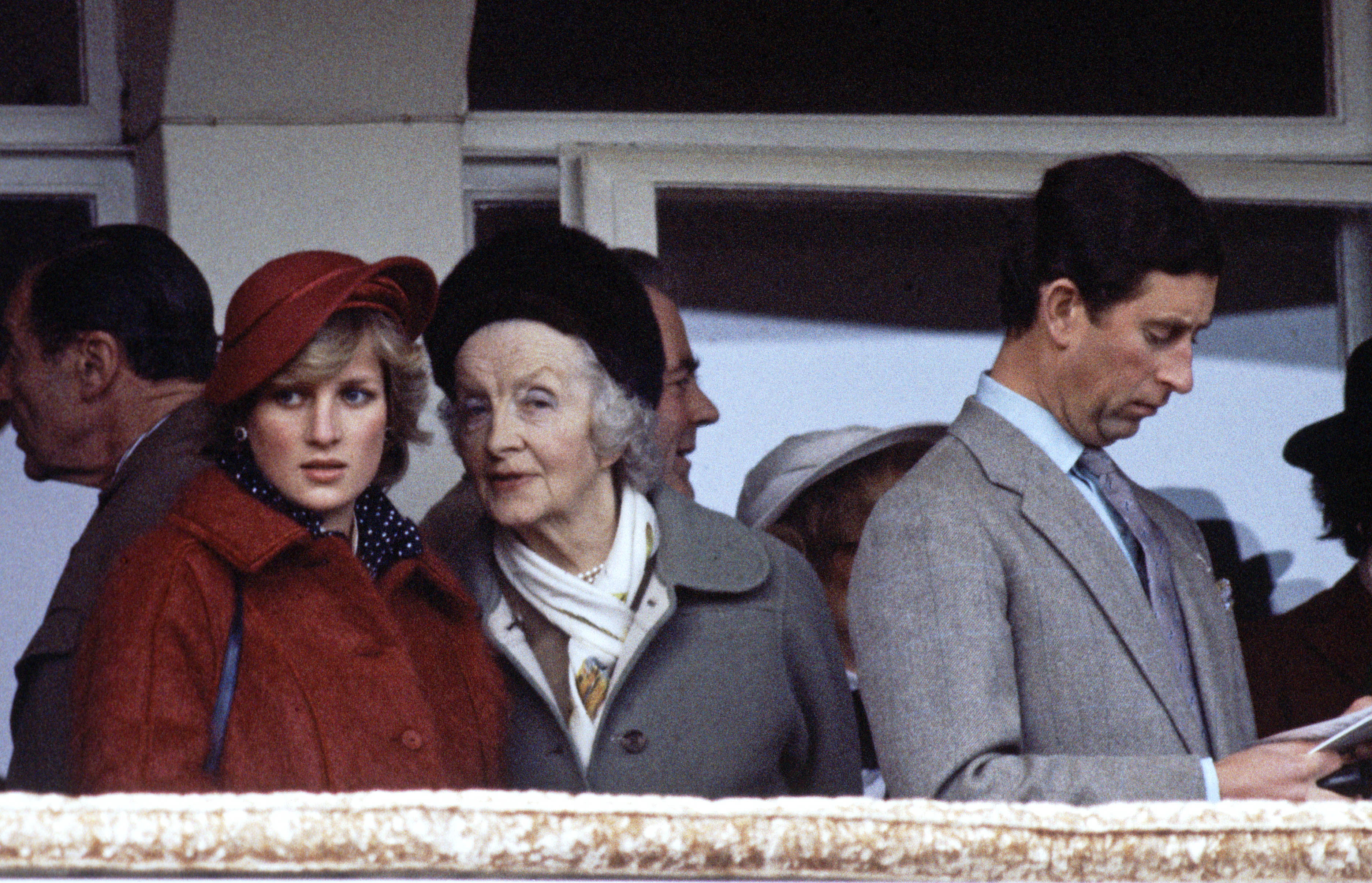 Lady Diana Spencer &amp;mdash;&amp;nbsp;later Diana, Princess of Wales &amp;mdash;&amp;nbsp;with her maternal grandmother Lady Fermoy and HRH The Prince of Wales, now HM King Charles III.