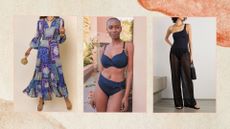 composite of models wearing items to pack for a beach vacation