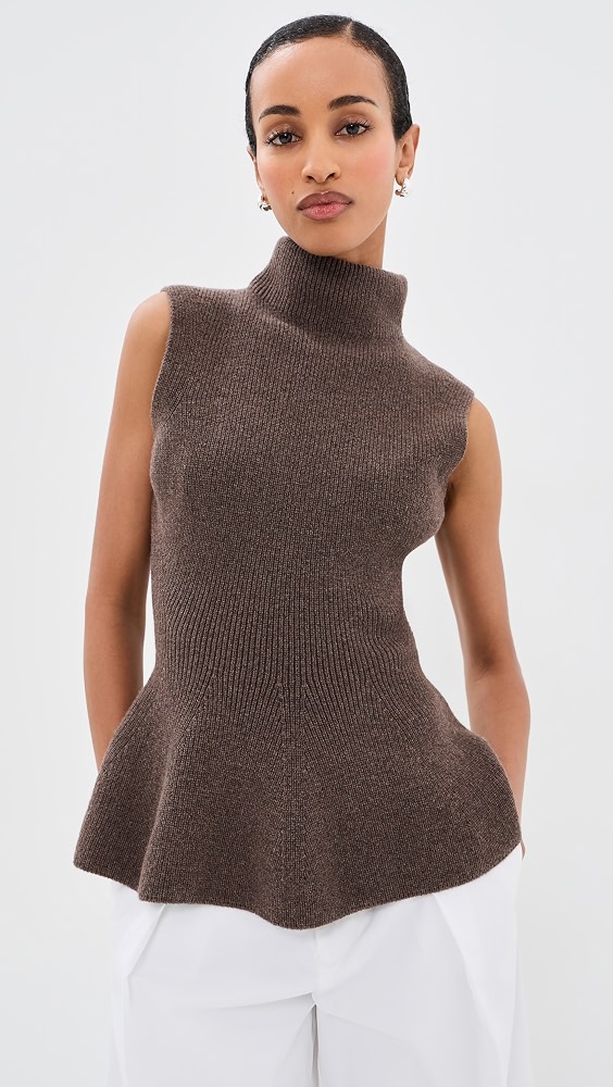 Sculptural Sleeveless Knitted Top - Brown Melange