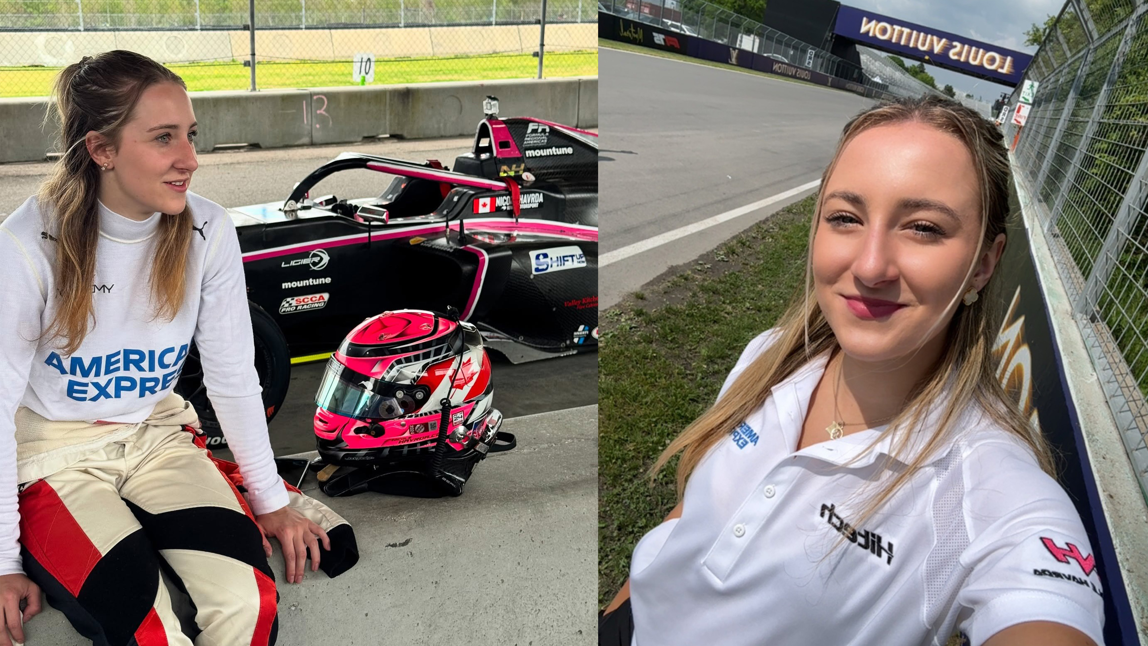 American Express F1 Academy driver Nicole Havrda in her race and team kit at the track.