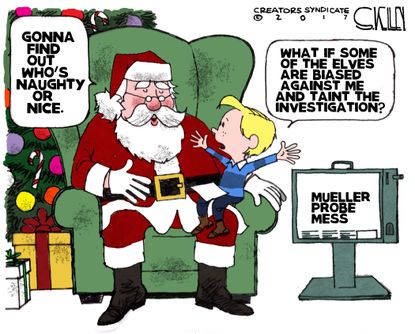 Political cartoon U.S. Mueller Russia probe liberal bias Christmas