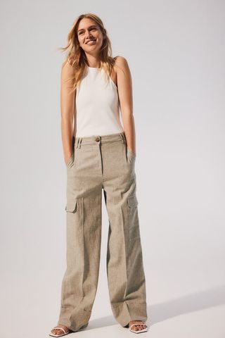 Linen-Blend Cargo Trousers