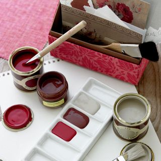 paint shades with brushes and cards