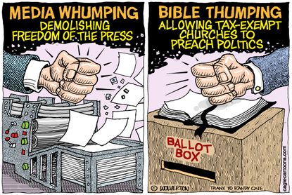 Political cartoon U.S. Media freedom of the press religion