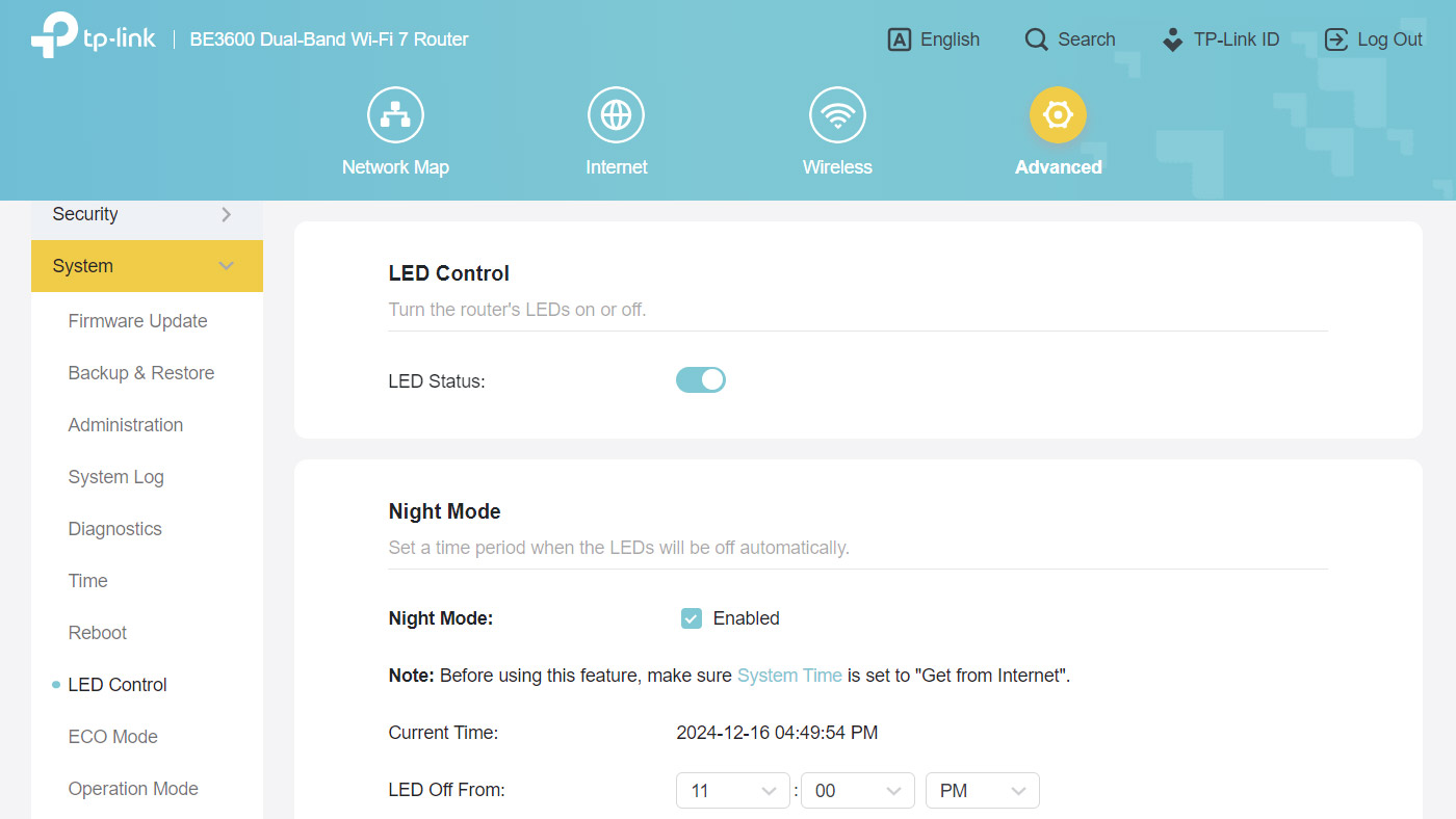 TP-Link Archer BE3600 web app screenshot