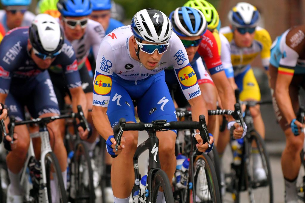 WAVRE BELGIUM AUGUST 17 Caleb Ewan of Australia and Team Lotto Soudal Yellow Leader Jersey Ryan Gibbons of South Africa and NTT Pro Cycling Team during the 41st Tour de Wallonie 2020 Stage 2 a 1723km stage from Frasnes Lez Anvaing to Wavre TourdeWallonie TRW2020 on August 17 2020 in Wavre Belgium Photo by Luc ClaessenGetty Images