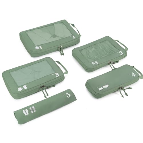 Ecohub 5 Set Compression Packing Cubes for Suitcases Organiser Bags Travel Accessories With Shoes Bag Tear-Resistant Travel Cubes With Id Tag Expandable Packing Bags(green)