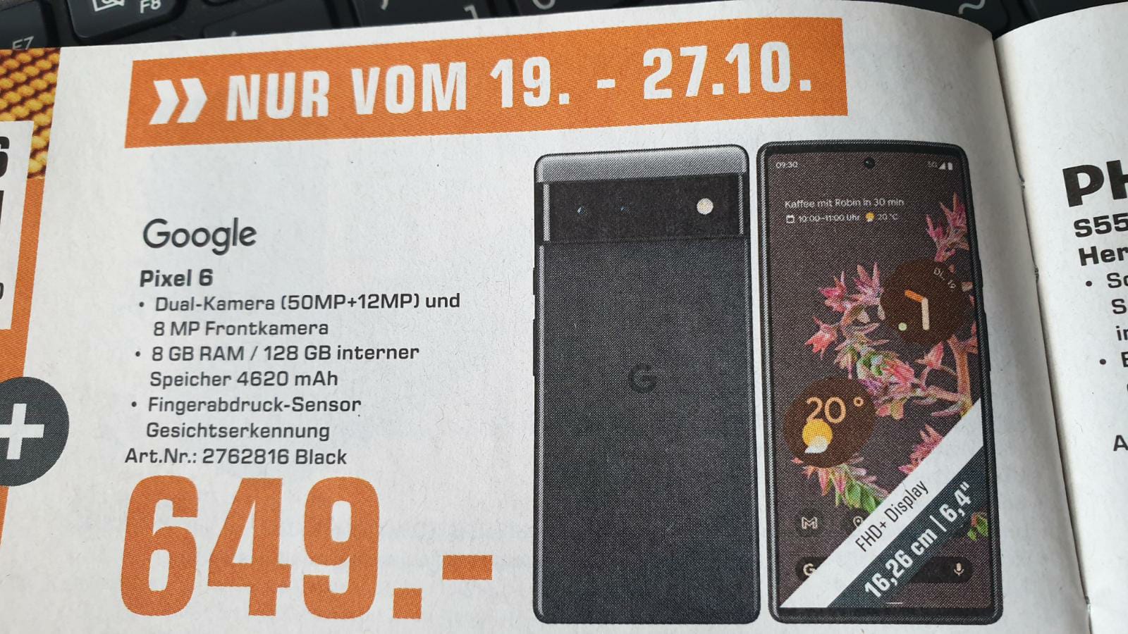 Eine Anzeige des Google Pixel 6 noch vor Launch im Saturn Gutscheinheft