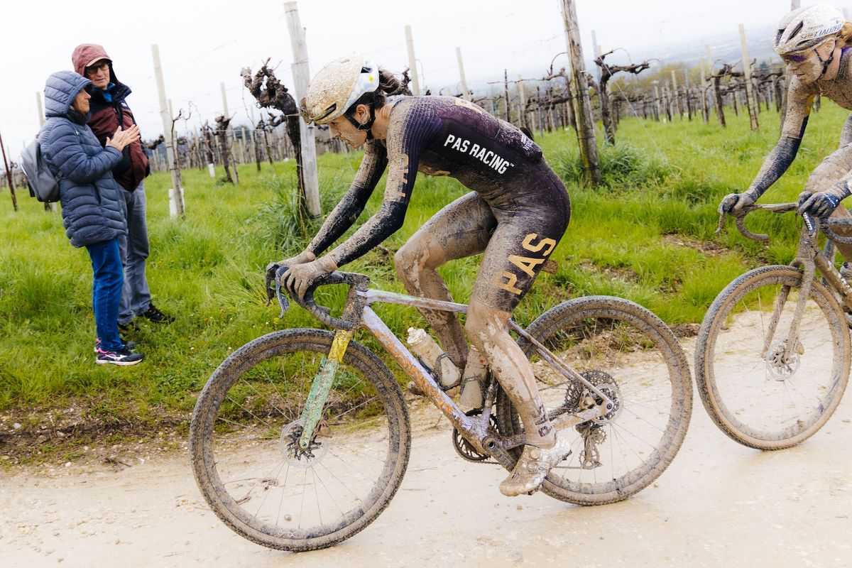 Morgan Aguirre rides at the front of the women's race