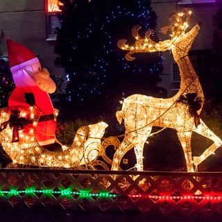 christmas lights with santa and rein deer with twinkly lights