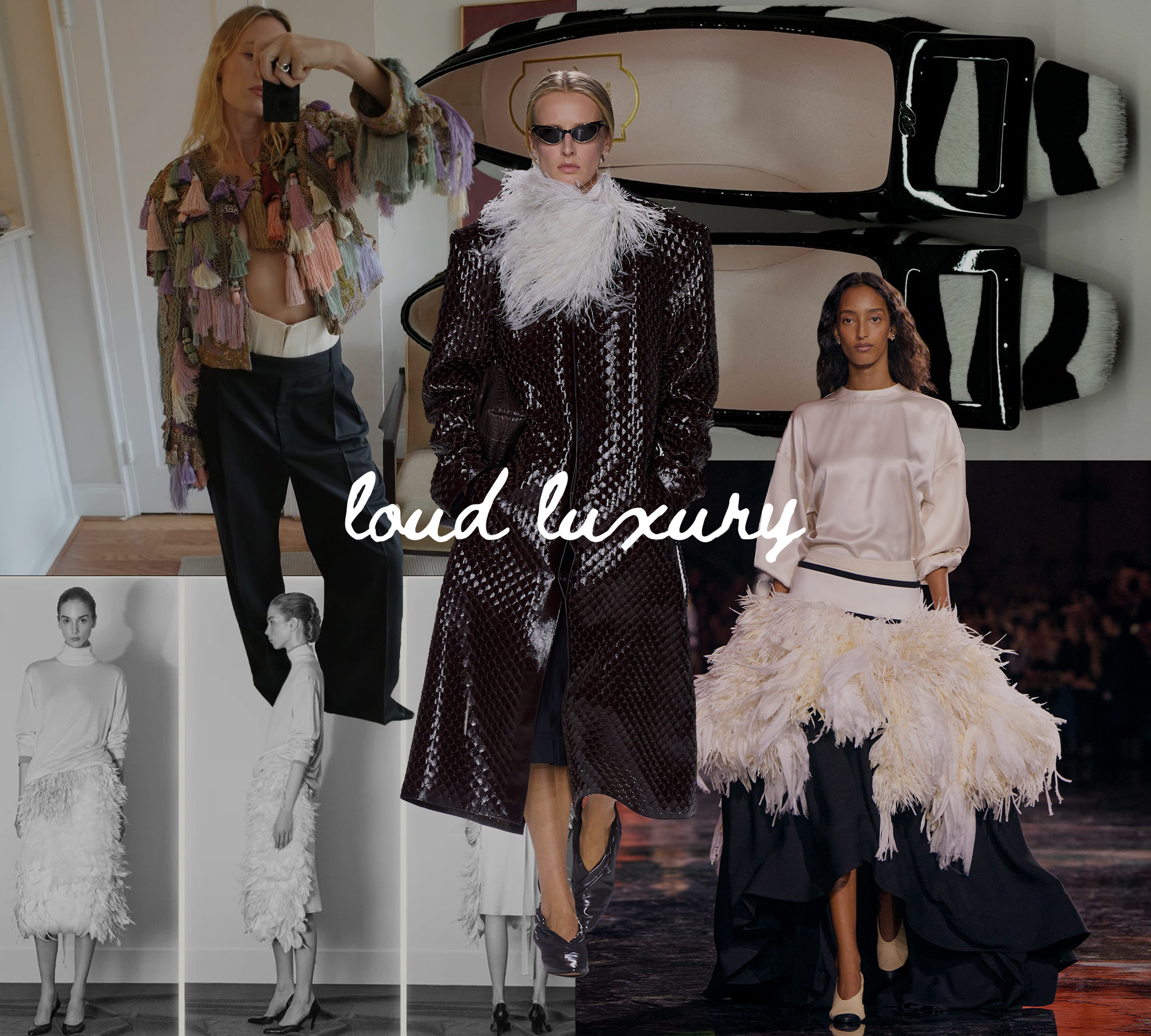 A collage of runway and influencer imagery featuring the biggest style shifts in 2026 fashion.