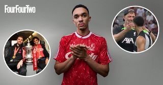 Trent Alexander-Arnold with Jordan Henderson on a plane with the FA Cup, Trent Alexander-Arnold wearing a 1980s Adidas Liverpool Candy shirt supplied by Classic Football Shirts for a FourFourTwo magazine cover shoot, Trent Alexander-Arnold the moment he discovered he would become Liverpool's vice captain as told by Jurgen Klopp in Singapore