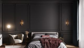 colour drenched bedroom with dark moody walls