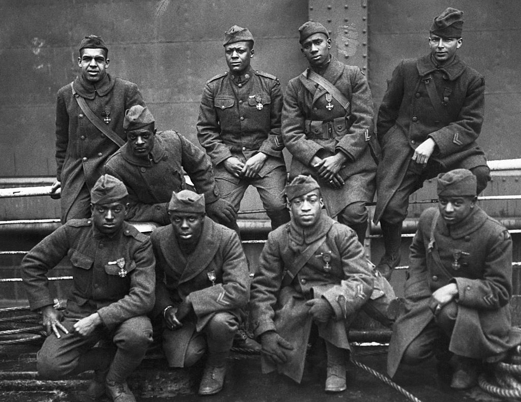 African-American soldiers of the 369th (15th NY) regiment, who won the Croix de Guerre for gallantry in action in WWI, aboard SS Stockholm, 12th February 1919.