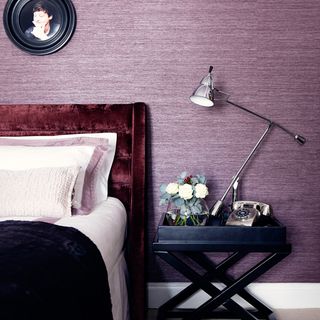 Glamour bedroom design with silk wallpaper