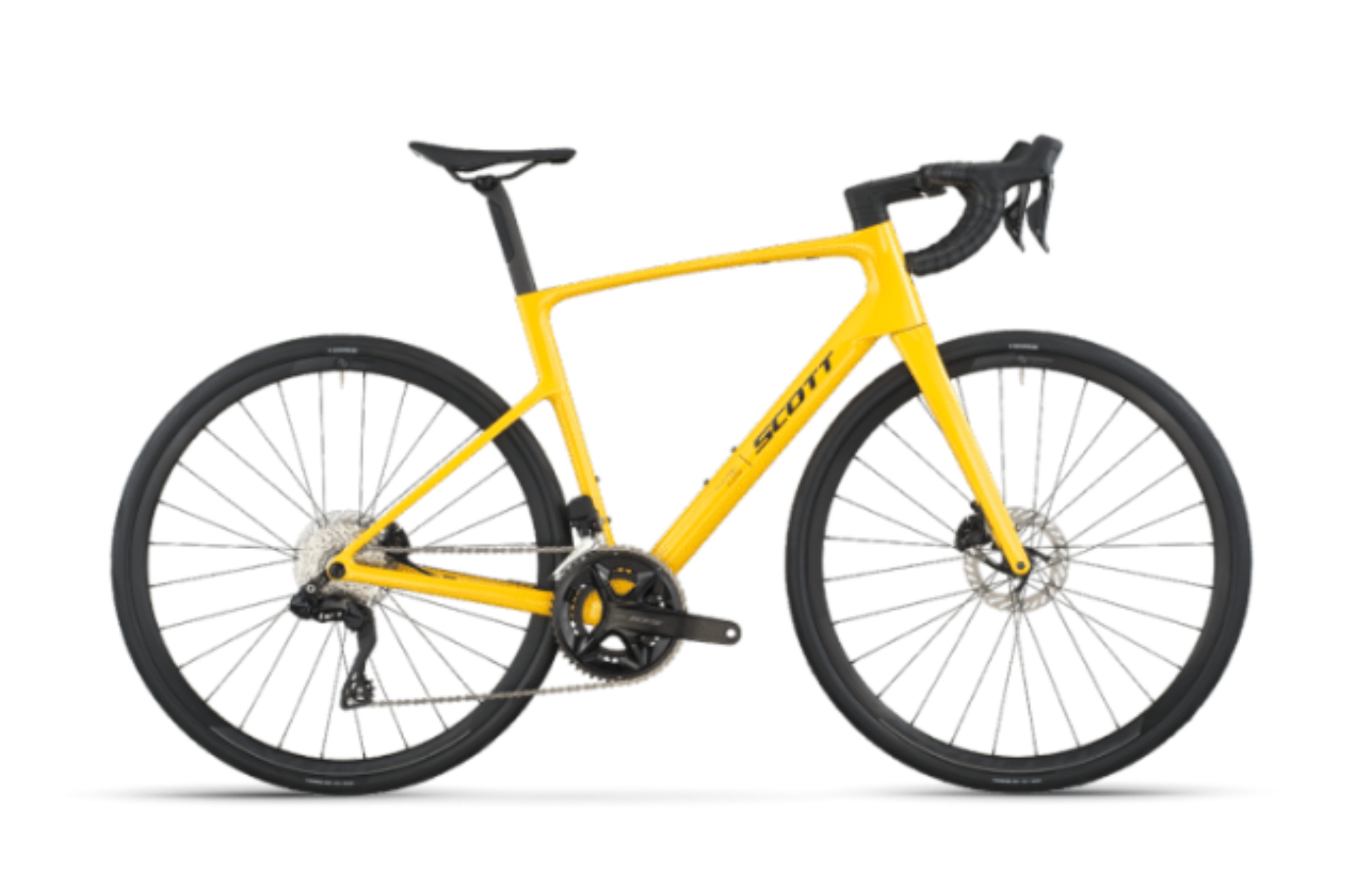 The Scott Addict 40 side on in yellow