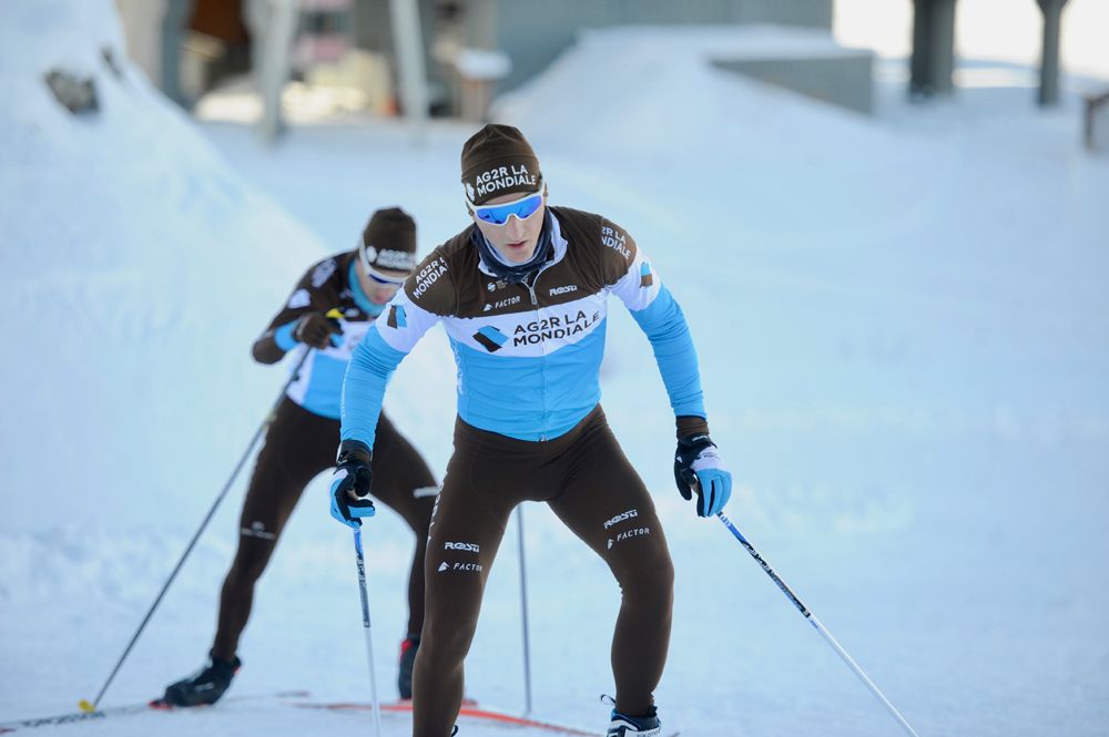 The AG2R riders challenged each other on the cross country skis