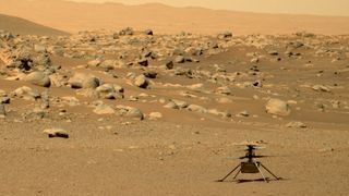 A photo of Ingenuity on the Martian surface