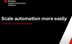 Webinar screen with title and block rectangular corner graphic bottom right