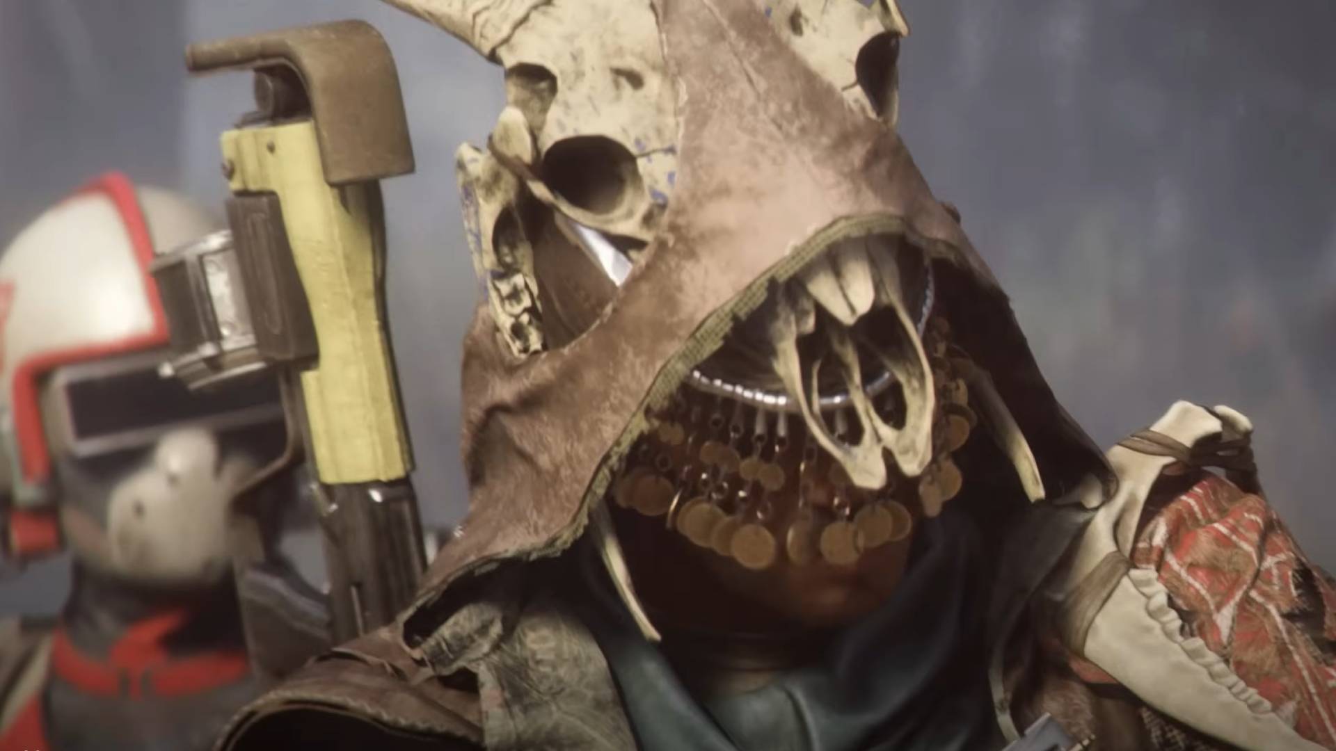Arc Raiders Forgotten Relics event trailer screenshot shows a character wearing a skull on their head.