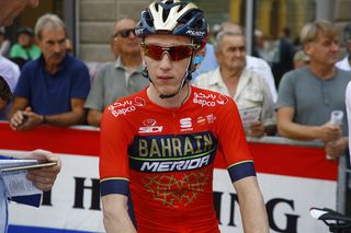 Britain's Stevie Williams in the colours of Bahrain-Merida at the start of the 2018 Giro della Toscana