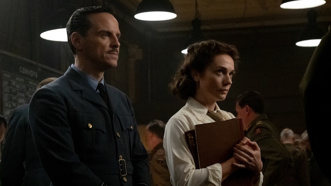 Andrew Scott standing next to Kerry Condon in Pressure