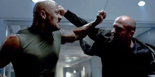 Dwayne Johnson and Jason Statham fighting in Furious 7