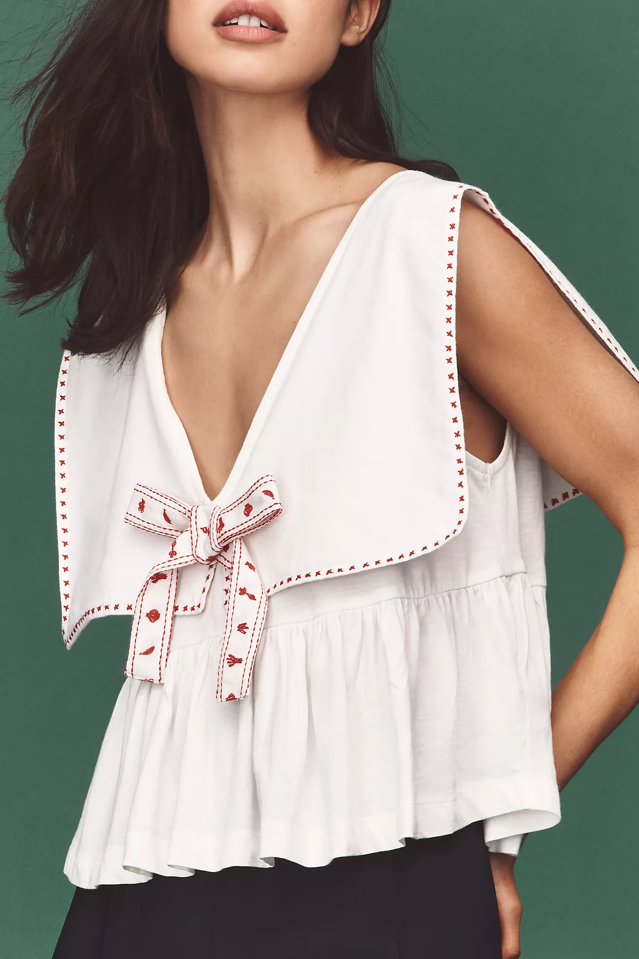 Maeve Collared Tie-Front Top