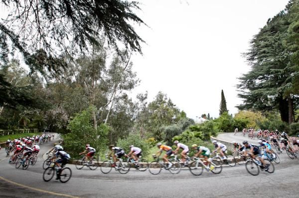 The men's field climbs one of the many fast switchbacks.