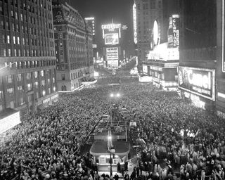 350,000 revelers gather to welcome the new year in New York's Times Square, Jan. 1, 1958