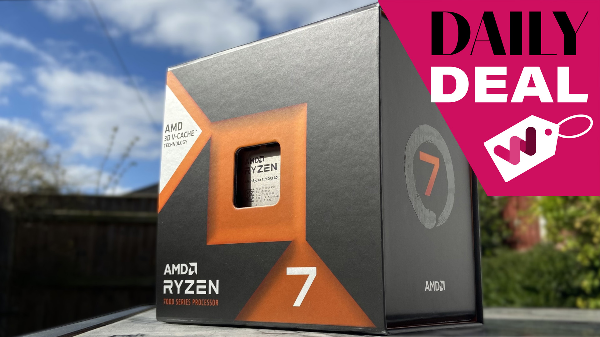 AMD Ryzen 7 7800X3D CPU in retail box with Windows Central "daily deal" branding