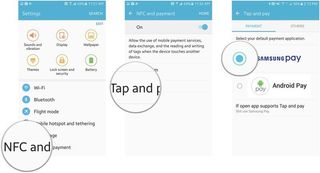 Tap NFC and payment, tap Tap and pay, choose a default