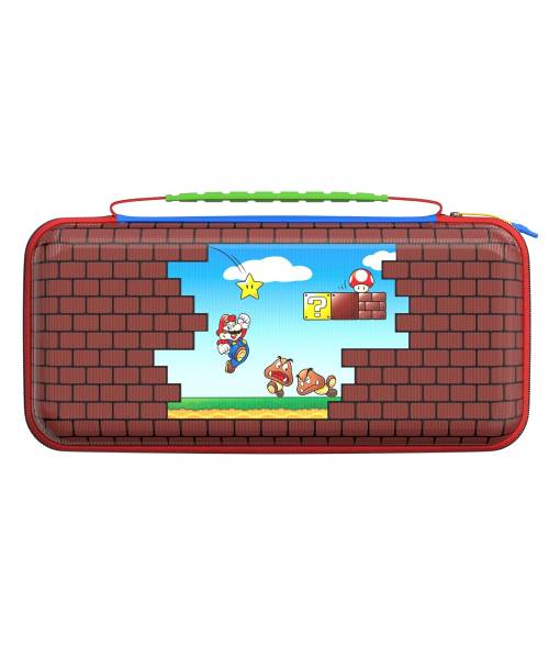 Image of the 'Mario Bricks' Turtle Beach PlayTrek Travel Case for the Nintendo Switch 2 with a white background.