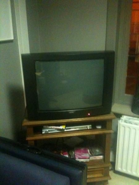 The living room television in the Izegem house.