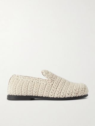 Crocheted Leather-Trimmed Cotton Loafers