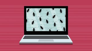 Illustration of a laptop displaying bugs on the monitor