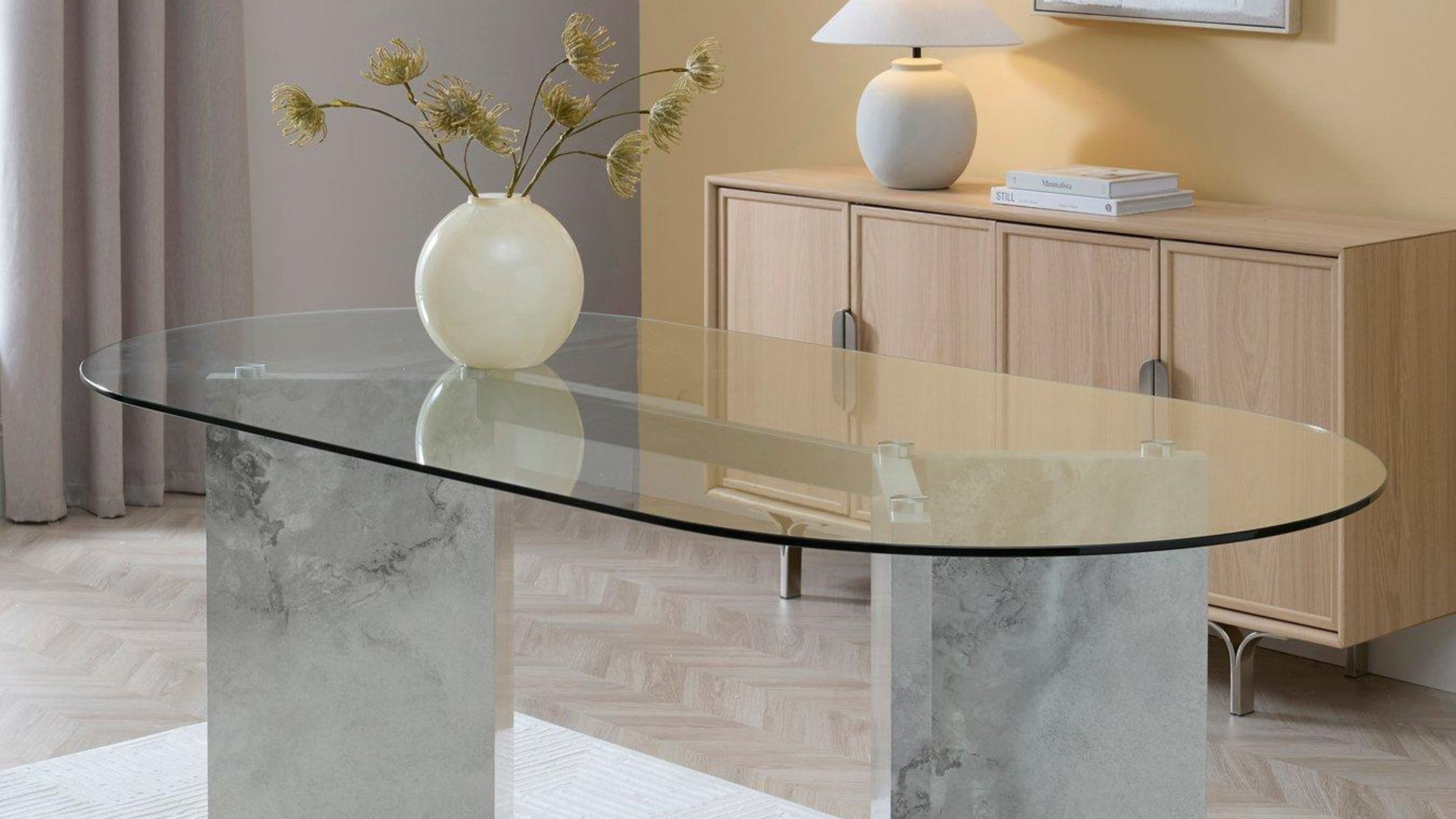 Lavine 180cm Dining Table With Glass Top - FSC&reg; Certified, in neutral dining room