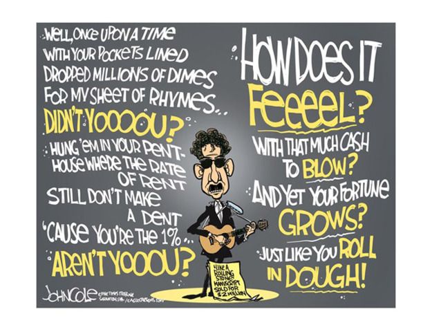 Editorial cartoon Bob Dylan