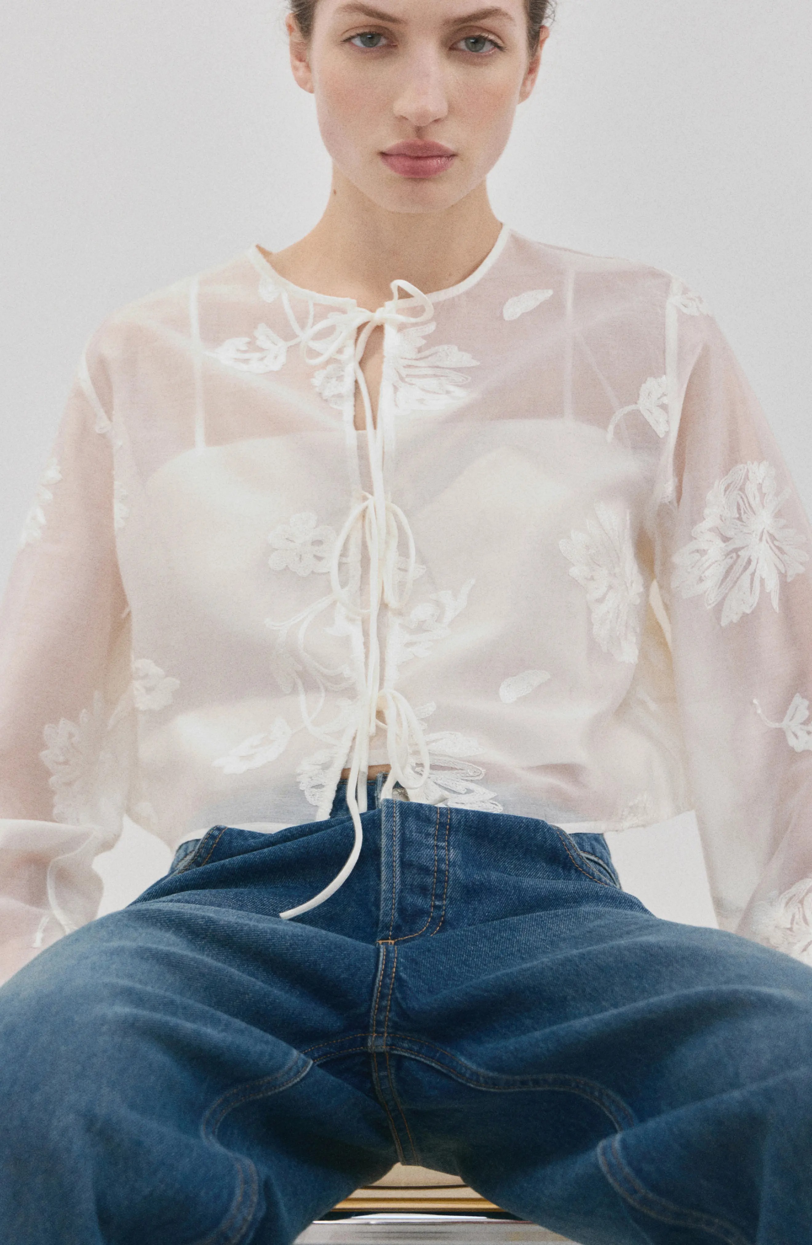 MANGO, Lyocell Floral Embroidery Top